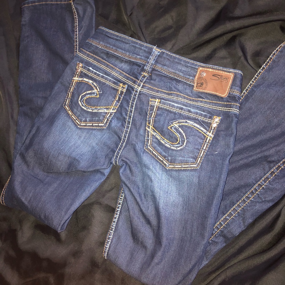 Super cute silver straight leg jeans